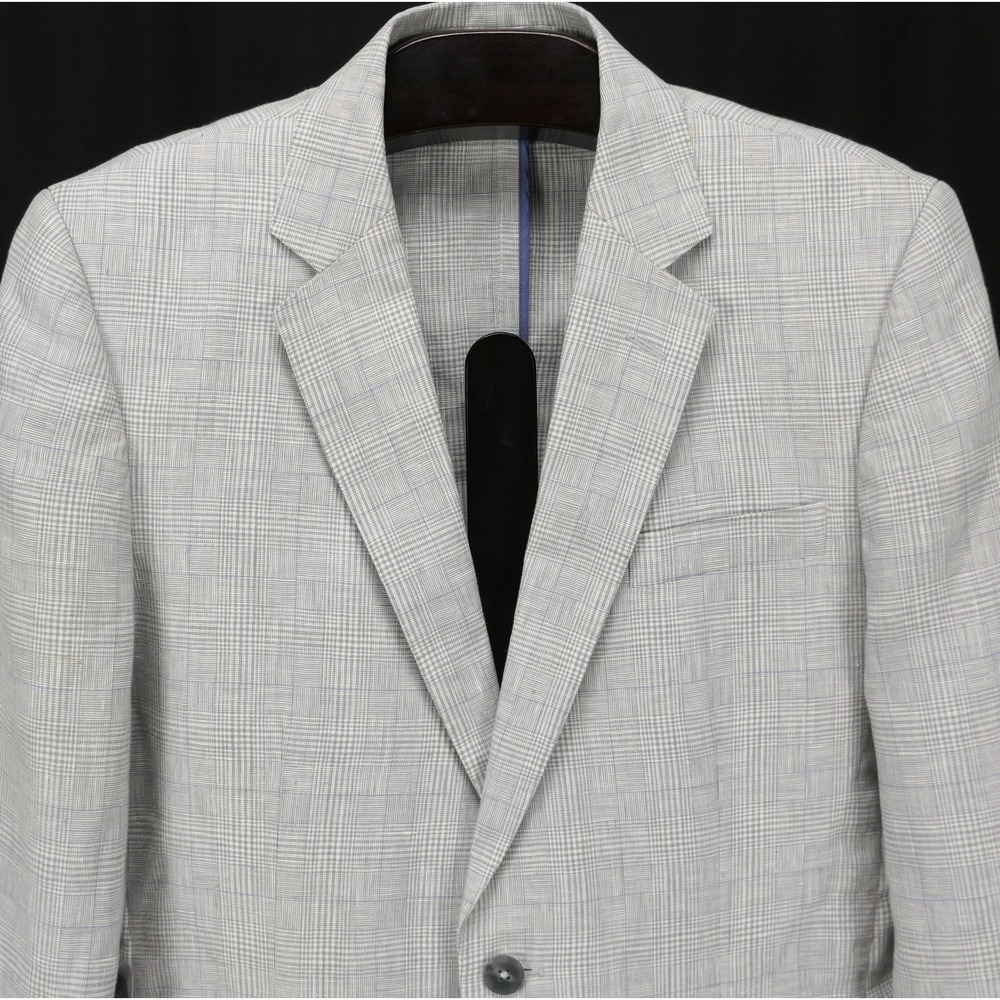 Murano (M) 38L Gray Glen Plaid 100% Linen Summer Blazer Unstructured Lightweight